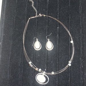 Vintage Silver Floating Necklace & Earrings Set